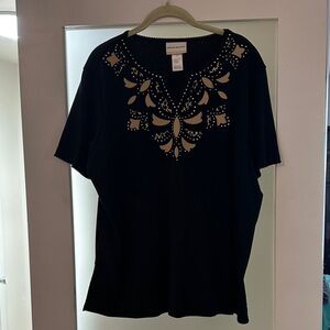 Alfred Dunner Black Top with Gold Accents